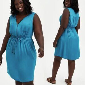Torrid Teal Challis Zip Front Shirtdress Size 1X